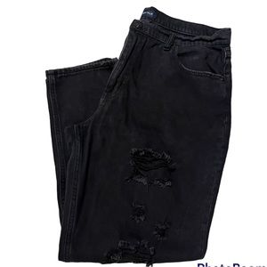 Aero Black Mom Jeans with front rips. Size 14.